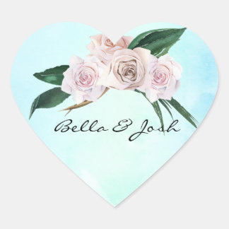 Hochzeit von sanft rosa Rosenblüten Herz-Aufkleber