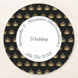 Hochzeit von Schwarz und Gold Runder Pappuntersetzer