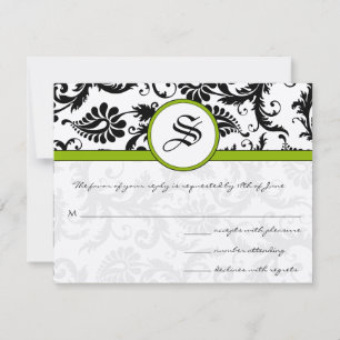 Hochzeit von Schwarz-Weiß-Damast RSVP Karte