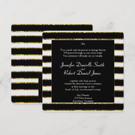 Hochzeit von Schwarz-weißen Glitzer und Gold Einladung