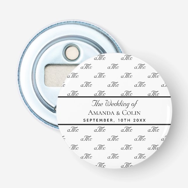 Hochzeit von Schwarz-weißen Monogramm-Paaren Flaschenöffner (Vorderseite)