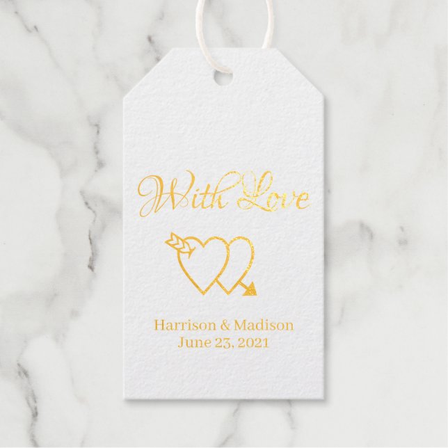 Hochzeit von Schwarz-weißen Skriptherzen Geschenkanhänger (Vorderseite)