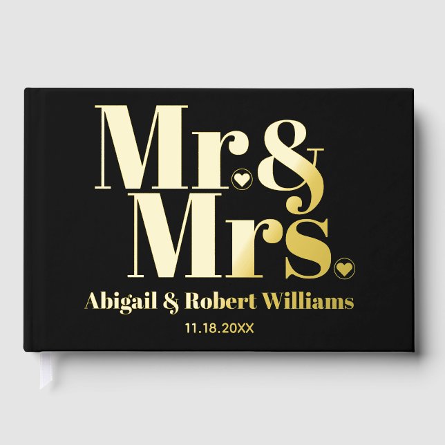 Hochzeit von schwarzem Foto mit mutigem Typografie Gästebuch (Vorderseite)