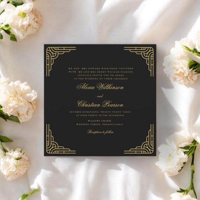 Hochzeit von schwarzem Gold mit traditioneller Sch Einladung (MODERN GOLD AND BLACK SCRIPT WEDDING INVITATION , TIE THE KNOT IN STYLE )