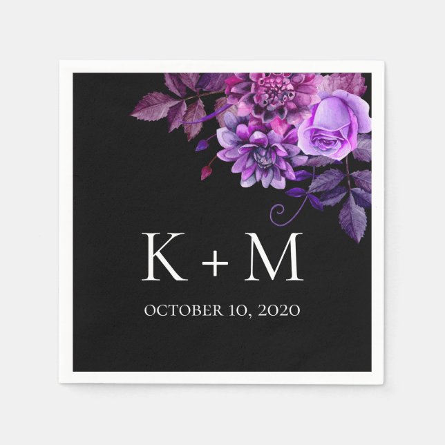 Hochzeit von schwarzen und violetten Blumen. Lilac Serviette (Vorderseite)