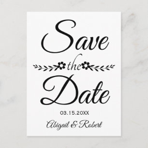 Hochzeit von Schwarzweiß-Typografie Save the Date Ankündigungspostkarte