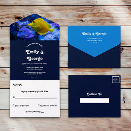 Hochzeit von Seefischen unter blauem Wasser All In One Einladung
