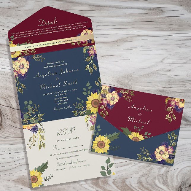 Hochzeit von Seestreitkräften und Burgund All In One Einladung (Von Creator hochgeladen)