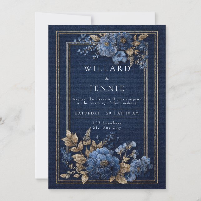 Hochzeit von Seestreitkräften und Gold-Texturierte Einladung (Vorderseite)