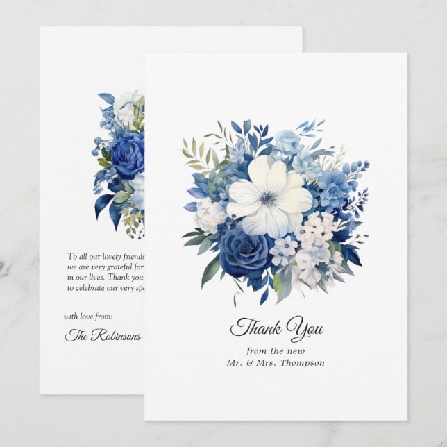 Hochzeit von Seestreitkräften und Weißblütenblumen Dankeskarte (Vorne/Hinten)