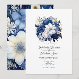 Hochzeit von Seestreitkräften und Weißblütenblumen Einladung