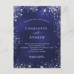 Hochzeit von Silberstaub in Navy-Glitzer Einladungspostkarte
