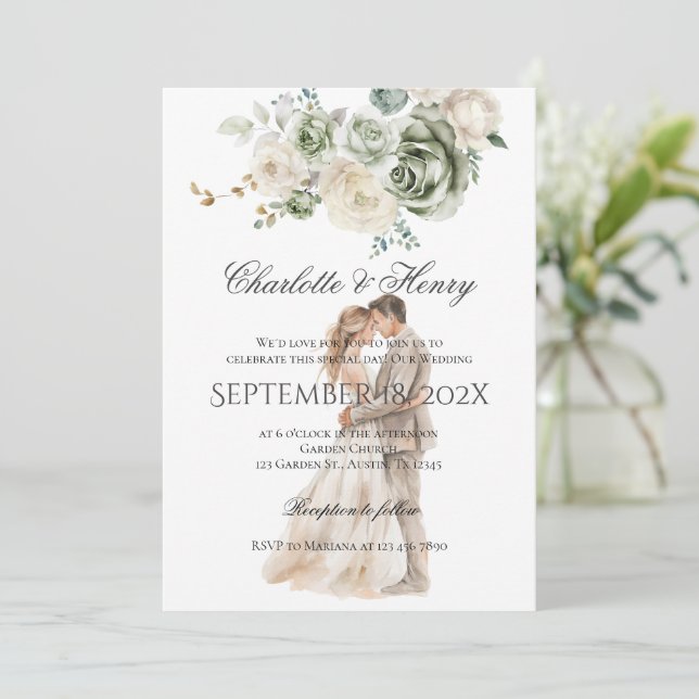 Hochzeit von Silhouette und Braut Einladung (Stehend Vorderseite)