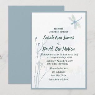 Hochzeit von Slate Blue Dragonfly Simple Greenerit Einladung