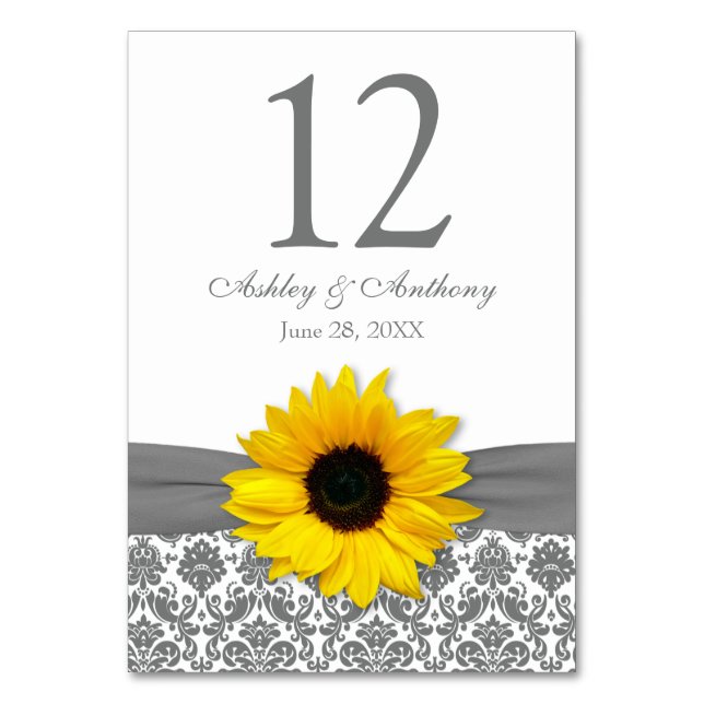 Hochzeit von Sonnenblume Gelbgrau Tischnummer (Vorderseite)