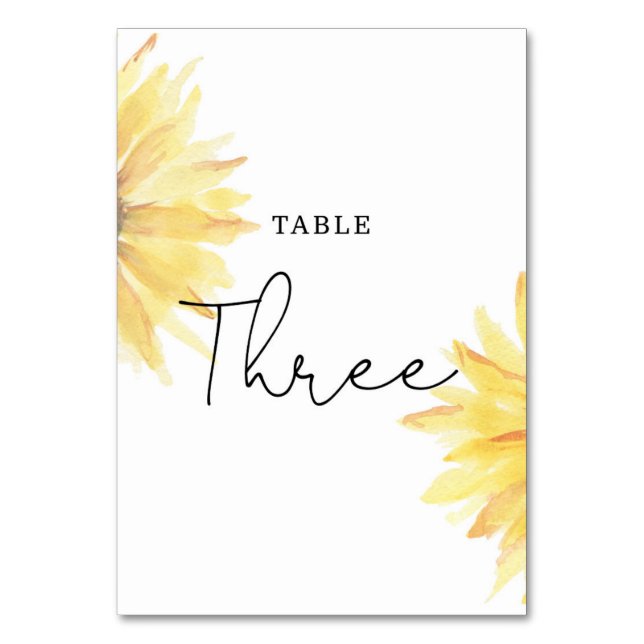 Hochzeit von Sonnenblumen Drei Tischnummern (Vorderseite)