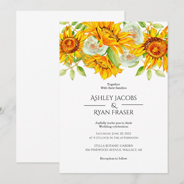 Hochzeit von Sonnenblumen Einladung (Vorne/Hinten)