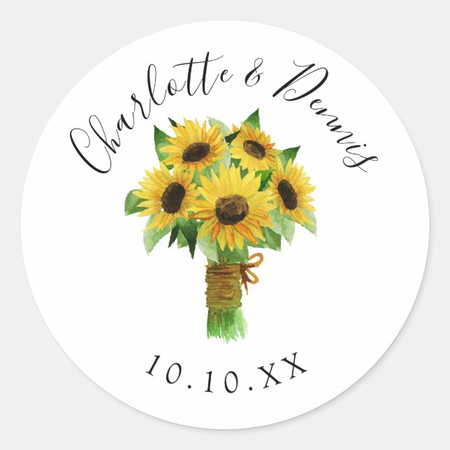 Hochzeit von Sonnenblumen Runder Aufkleber (Vorderseite)