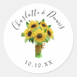 Hochzeit von Sonnenblumen Runder Aufkleber