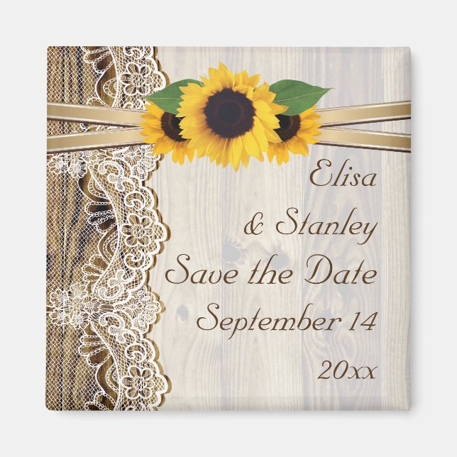 Hochzeit von Spitzen und Sonnenblumen Magnet (Vorne)