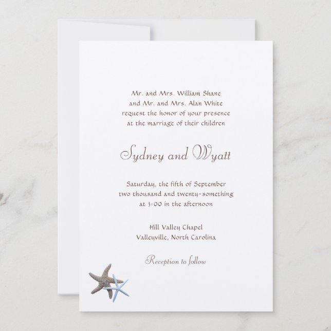 Hochzeit von Starfish Couple Felt White Coastal Einladung (Rückseite)