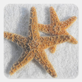 Hochzeit von Starfish in Sand Beach Quadratischer Aufkleber