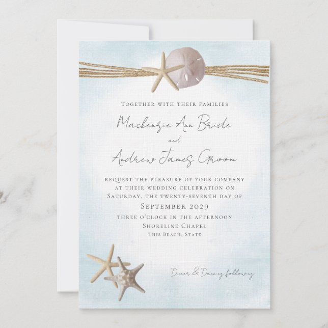 Hochzeit von Starfish und Rope Beach Einladung (Vorderseite)