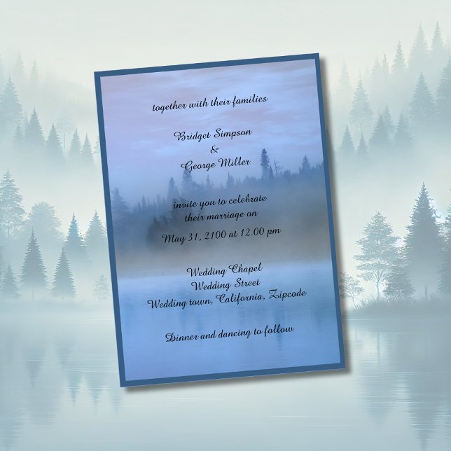 Hochzeit von staubblauer Waldlandschaft Einladung (Von Creator hochgeladen)
