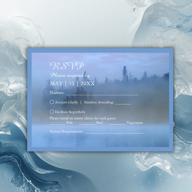 Hochzeit von staubblauer Waldlandschaft RSVP Karte (Von Creator hochgeladen)