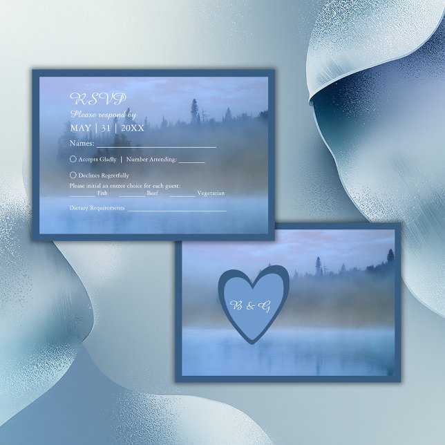 Hochzeit von staubblauer Waldlandschaft RSVP Karte (Von Creator hochgeladen)