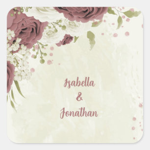 Hochzeit von staubigen Rose-Blume Quadratischer Aufkleber