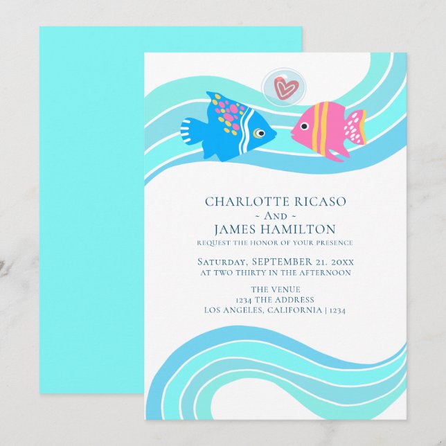Hochzeit von tropischen Fischen Einladung (Vorne/Hinten)
