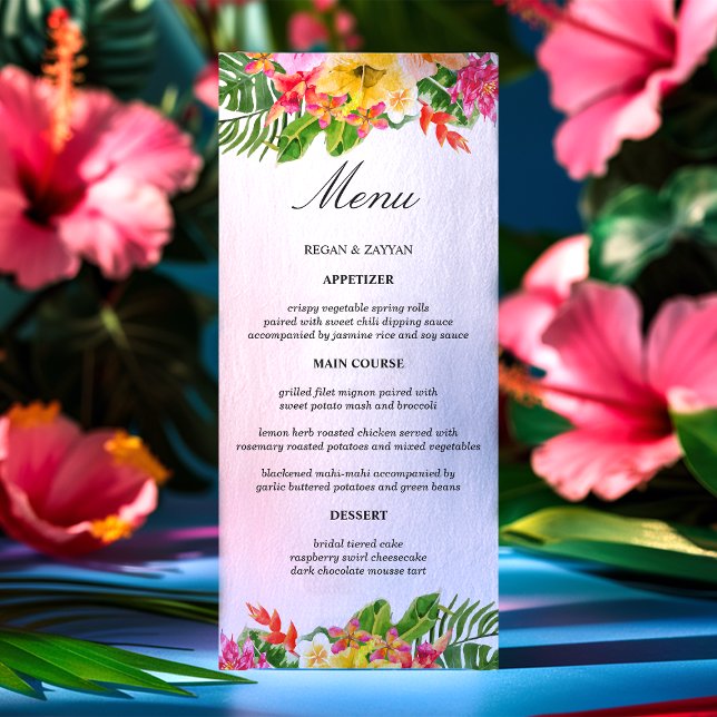 Hochzeit von tropischen Hibiskus-Palmen Menükarte (Von Creator hochgeladen)