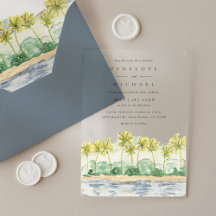 Hochzeit von tropischen Wasserfarben im Palmenhain