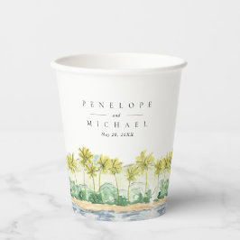 Hochzeit von tropischen Wasserfarben im Palmenhain Pappbecher