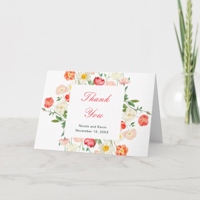 Hochzeit von Tulips und Daffodils Dankeskarte (Vorderseite)