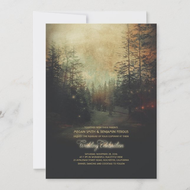 Hochzeit von verzauberten Waldsaitenbäumen Einladung (Vorderseite)