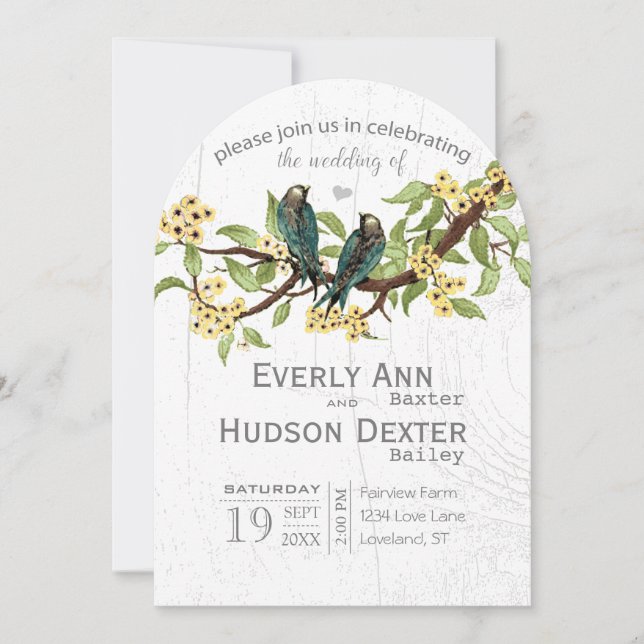 Hochzeit von Vintagen Gelbgrauen und Blaugrün Einladung (Vorderseite)