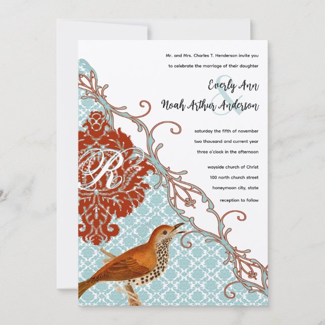 Hochzeit von Vintagen Vogelarten Einladung (Vorderseite)