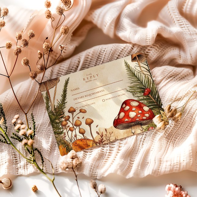 Hochzeit von Vintagen Wald-Pilzen RSVP Karte (Von Creator hochgeladen)