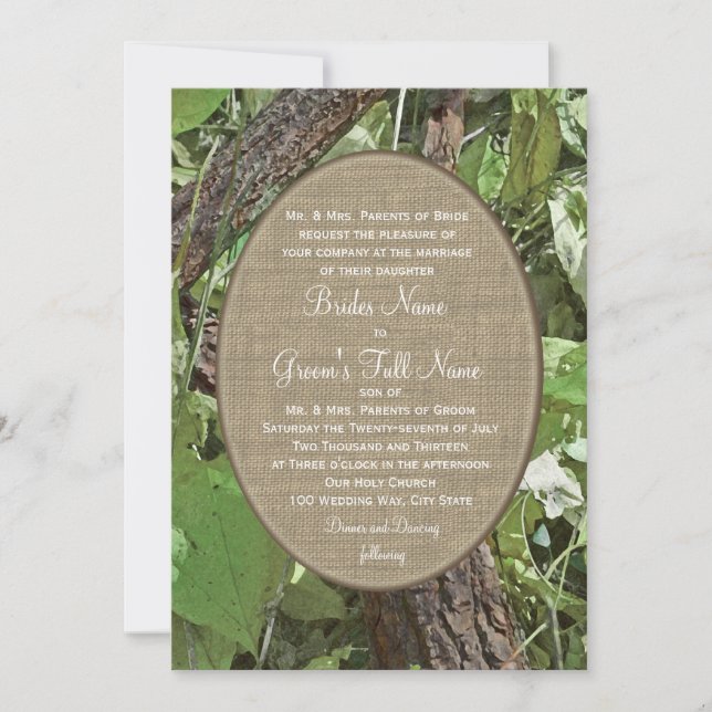 Hochzeit von Wäldern und Burlap Country Einladung (Vorderseite)