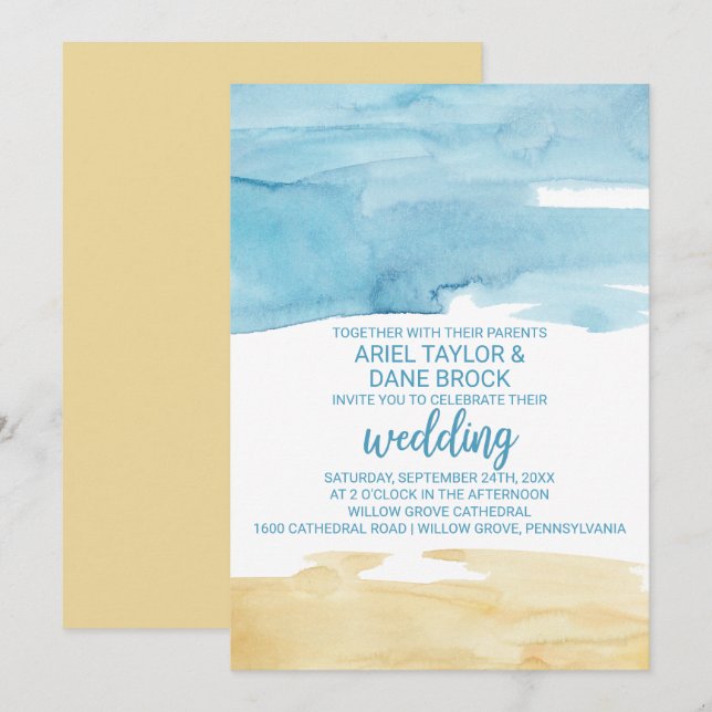 Hochzeit von Wasser und Meer Einladung (Vorne/Hinten)