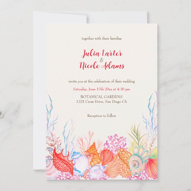 Hochzeit von Wasserfarben auf dem Meer Einladung (Vorderseite)