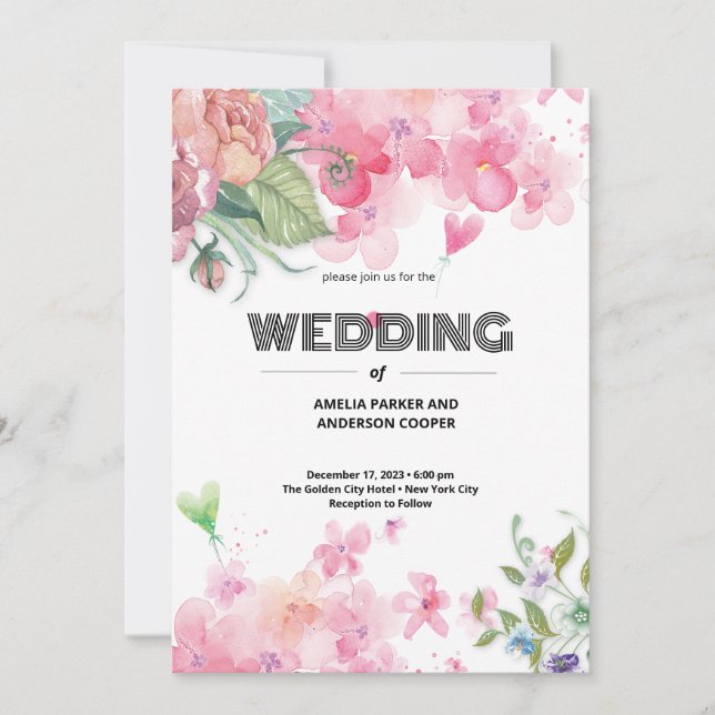 Hochzeit von Wasserfarben Einladung (Vorderseite)