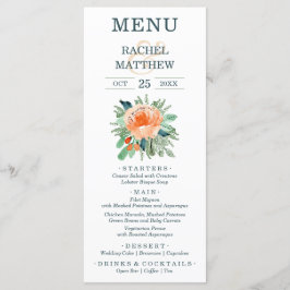 Hochzeit von Wasserfarben Peach floral Menükarte