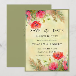 Hochzeit von Wasserfarben-Poppies Save The Date