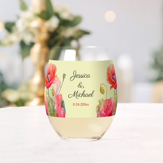 Hochzeit von Wasserfarben-Poppies Weinglas Ohne Stiel (Insitu (Hochzeit))