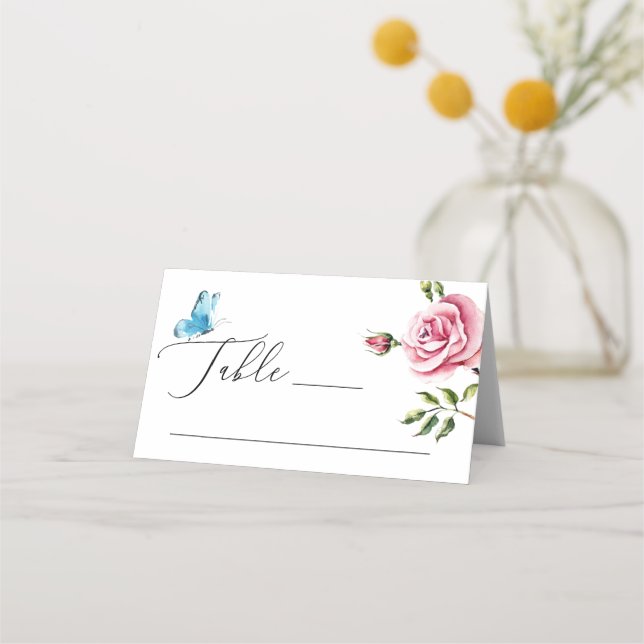 Hochzeit von Wasserfarben | Romantische Gartenanla Platzkarte (Vorderseite)