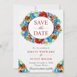 Hochzeit von Wasserfarben Rot und Blau Save The Date