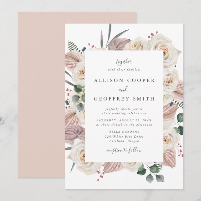 Hochzeit von Wasserfarben und Orchideen Einladung (Vorne/Hinten)